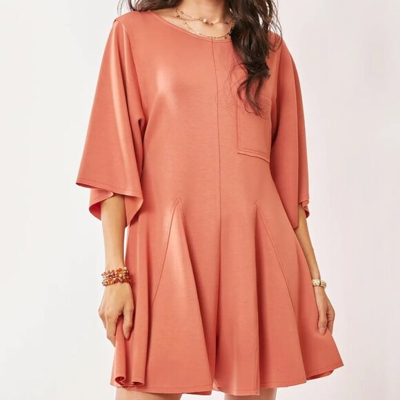 Davi & Dani Solid Draped Sleeve Ties Back Skort Romper - Picture 1 of 5